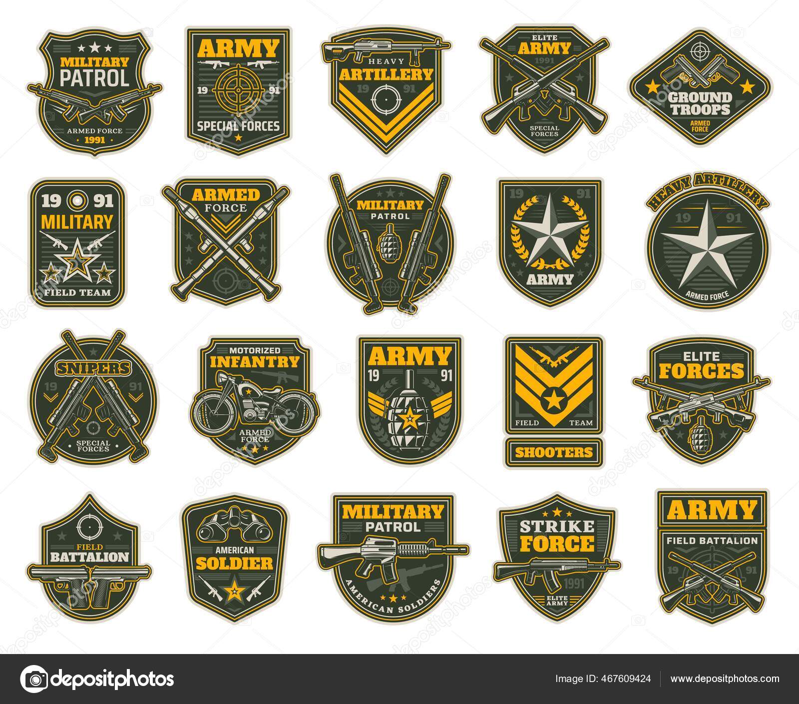 Военные Армейские Нашивки Иконы Векторные Шевроны Снайперов.