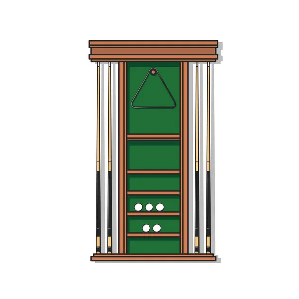 Pool Cue Rack Mit Dreieck Stöcken Und Bällen Vektorausrüstung Für — Stockvektor