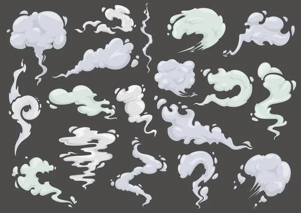 Nubes Dibujos Animados Humos Efectos Diseño Vapor Smog Polvo Vector — Archivo Imágenes Vectoriales