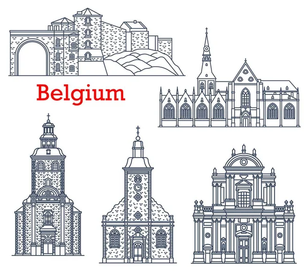 Bélgica Lugares Interés Turístico Namur Stavelot Catedrales Vectoriales Iglesias Iconos — Vector de stock