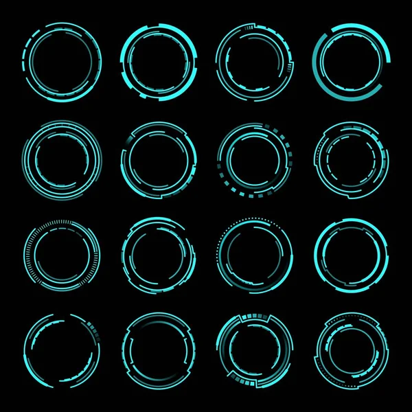 Hud Cornici Rotonde Bordi Elementi Neon Circolari Fantascientifici Vettoriali Interfaccia — Vettoriale Stock