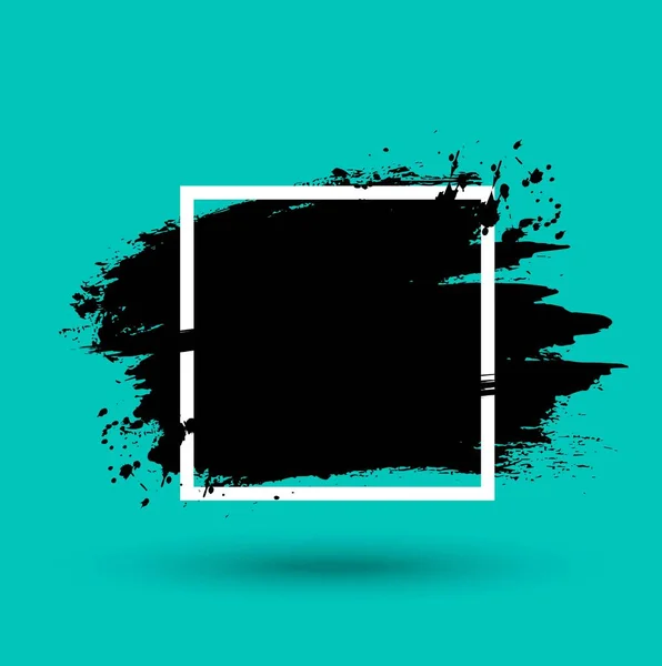 Grunge Frame Paint Ink Splatter White Square Abstract Background Black — Stock Vector