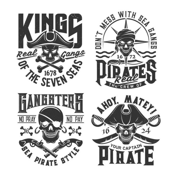 Teschi Pirati Con Armi Modello Stampa Shirt Corsari Jolly Roger — Vettoriale Stock