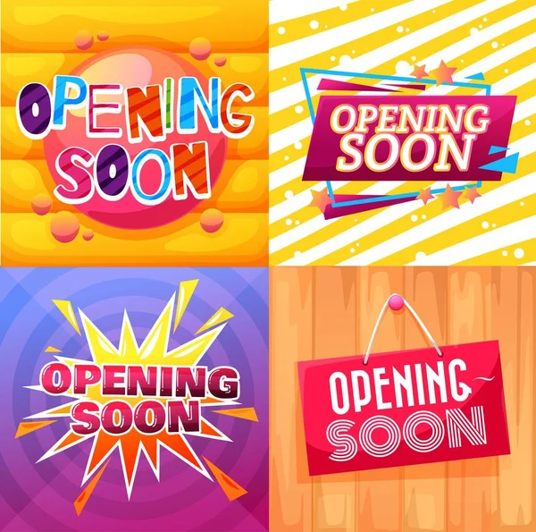 Opening Soon Cartoon Banners Signs Shop Store Vector Grand Opening — Stock Vector