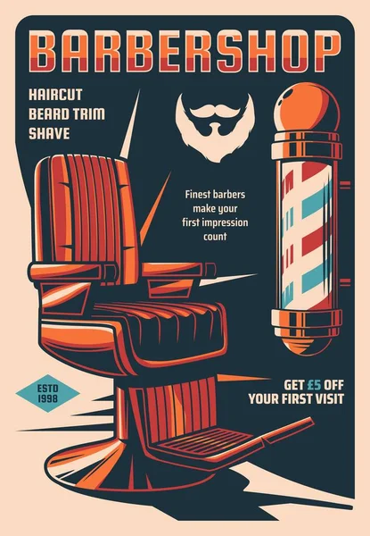 Barbershop Service Retro Poster Men Hairdresser Haircut Stylist Saloon Vintage — Stock Vector