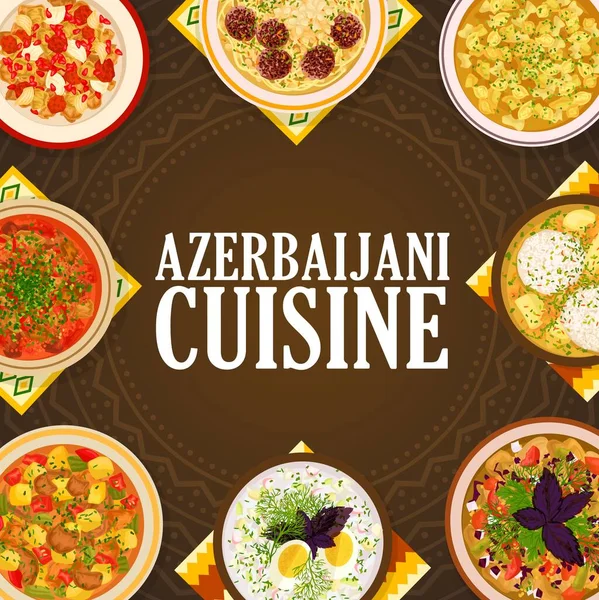 Azerbaiyán Cocina Vector Khamrashi Sopa Estofado Verduras Cordero Ensalada Verduras — Vector de stock