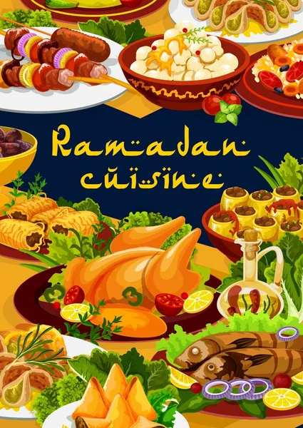 Comida Ramadã Iftar Eid Mubarak Refeições Culinárias Islâmicas Vetor Biryani — Vetor de Stock