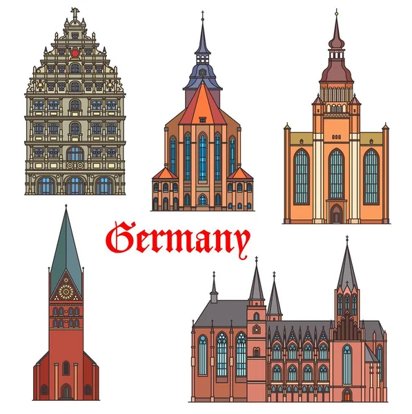 Germany Landmark Buildings Gothic Architecture Vector Cathedrals Michaelis Johannis Church — Stock Vector