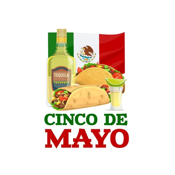 Cinco Mayo Comida Vacaciones Burrito Vectorial Tequila Con Tiros Lima — Archivo Imágenes Vectoriales