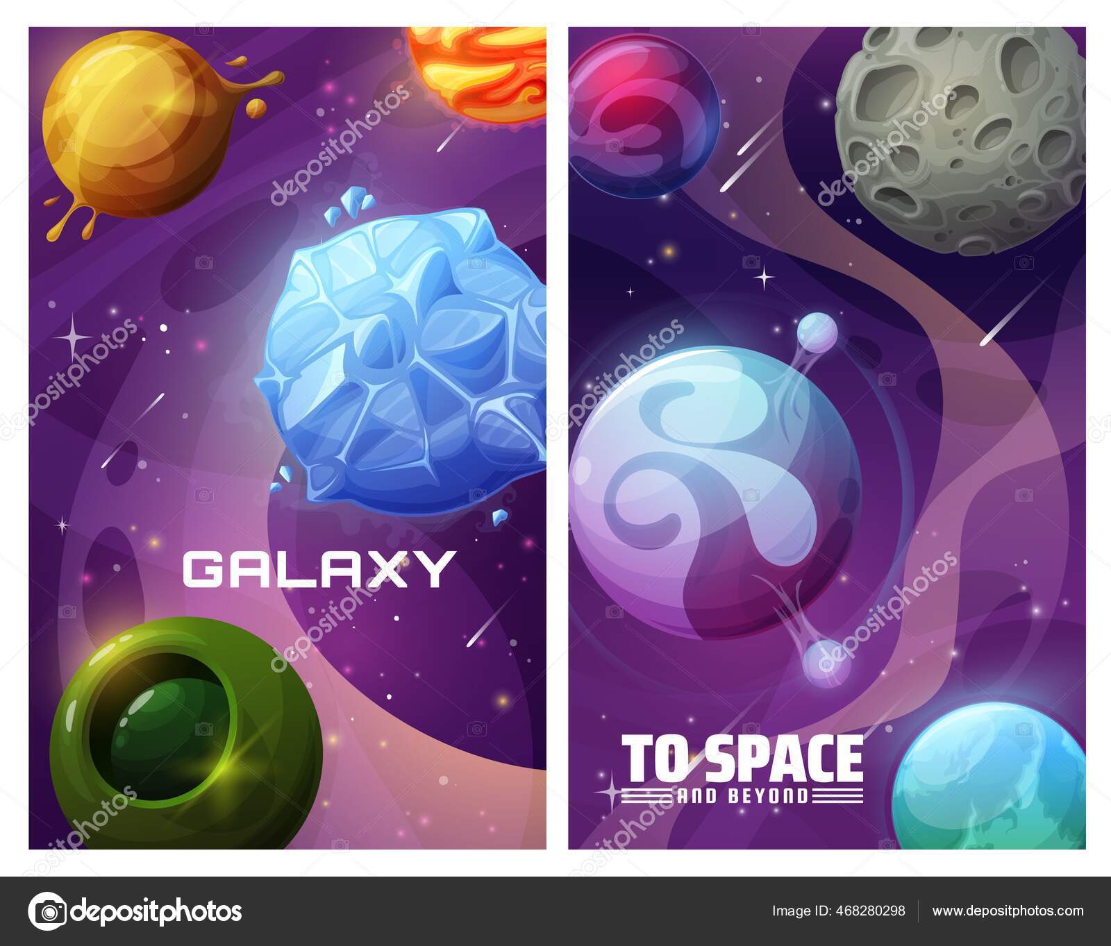 Cometas e planetas dos ícones do aplicativo do jogo do espaço dos