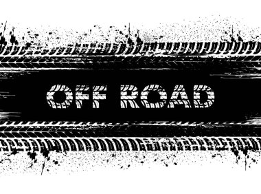 Motorsport off-road yarışı, araba rallisi ya da kirli lastik izleri ve çamur lekeleri olan motokros arka planı, grunge vektör tipografisi. Aracın tekerlek izleri, kamyon veya motosiklet koruyucusu izleri arka planda