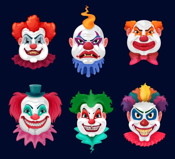 Horror Clown Scary Circus Monster Faces Cartoon Vector Design Halloween — Stock Vector