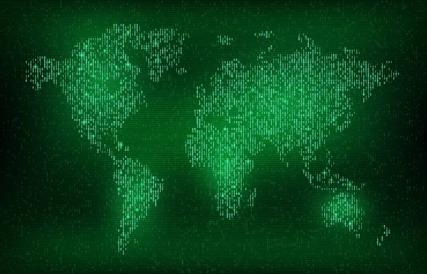 Código Binario Digital Mapa Del Mundo Vector Futuro Diseño Tecnología — Vector de stock