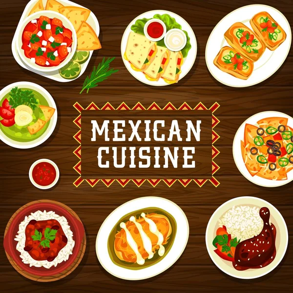 Cocina Mexicana Restaurante Comidas Banner Salsa Habanero Sandwich Mollete Con — Vector de stock