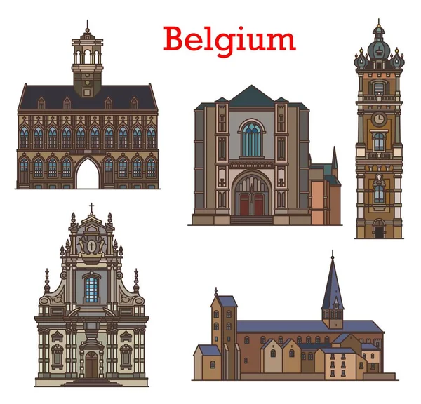 Belgium Cathedrals Architecture Landmarks Churches Mons Binche Louvain City Vector — Stock Vector