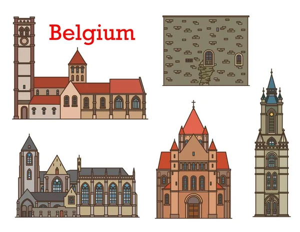 Bélgica Arquitectura Lugares Interés Turístico Edificios Vectoriales Catedrales Iglesias Lovaina — Vector de stock