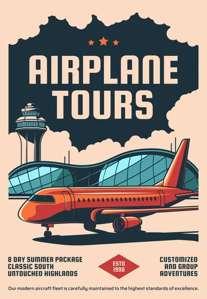 Tours Vacaciones Avión Póster Servicio Viajes Aviación Viaje Personalizado Aerolínea — Archivo Imágenes Vectoriales