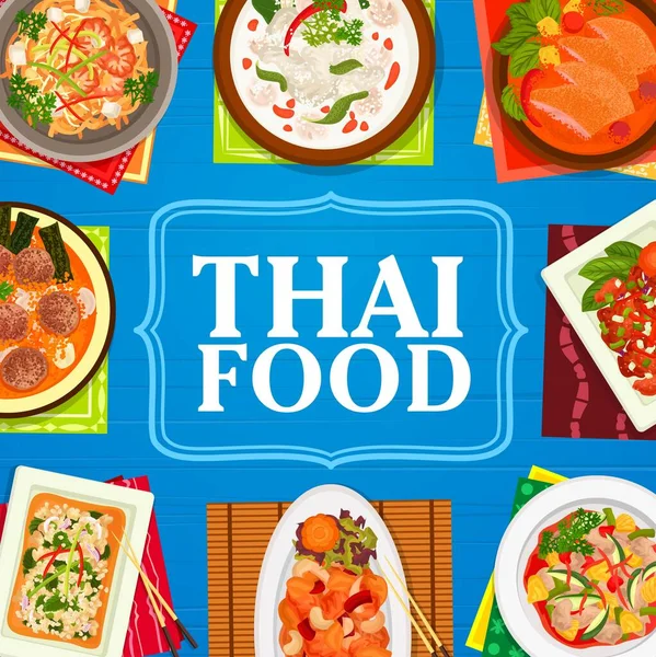 Masakan Thai Restoran Banner Mie Udang Pad Thai Sup Bakso - Stok Vektor