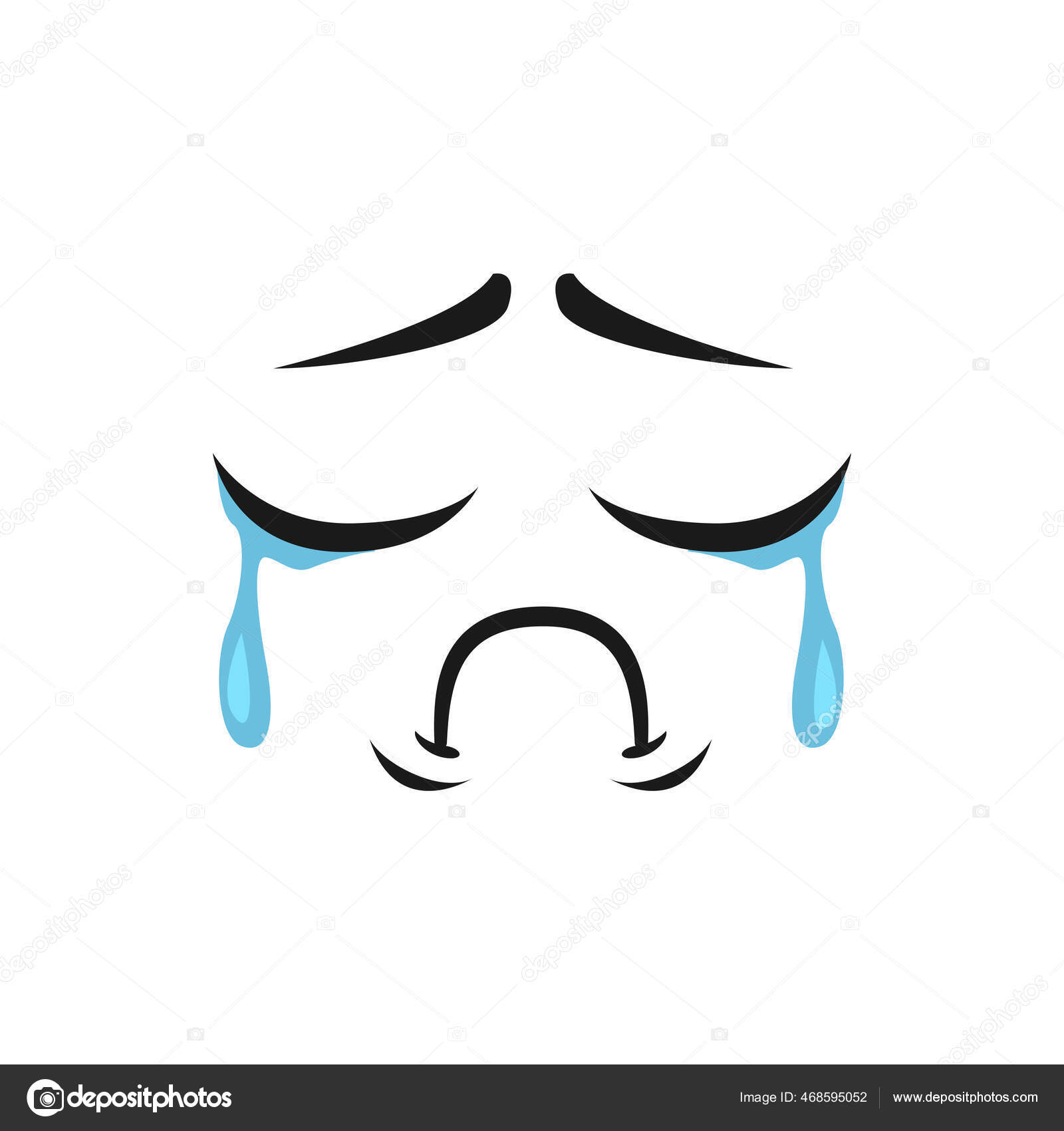 Emoticon Upset Com Ícone Isolado Expressão De Rosto Triste. Emoji Infeliz  Do Vetor Com Expressão De Tristeza Ofendida, Tristeza, Luto E Tristeza.  Smiley Triste Entediado Com Olhos Grandes Deprimidos, Boca Curvada Para