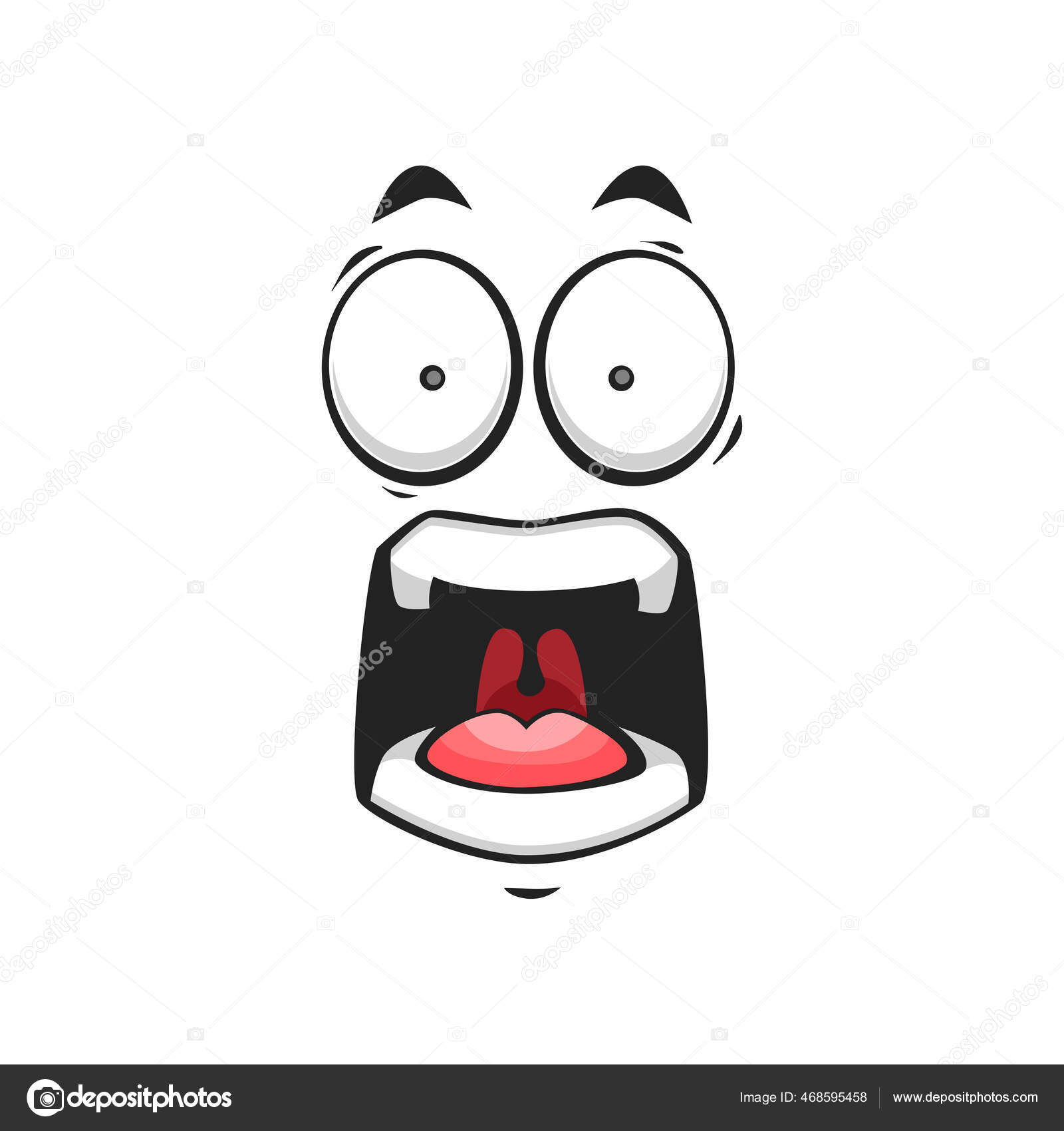 Cartoon face frightened or worry emoji, vector character scared