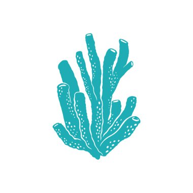 Kabarcık tüplü yosun, yumuşak mercan simgesini izole etti. Deniz tabanında yetişen deri mercan mantarı, akvaryum dekorasyonu. Mavi mercan, su altı organizması, tropikal deniz yatağı bitkisi.