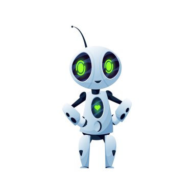 Robotik yardımcı, gelecekçi insansı, 3D otomatik akıllı karakter, dijital çocuklar izole edilmiş oyuncak ikonu. Vektör stili bilim kurgu robotu, siber makine, robot robot robot. Dost canlısı yapay zeka robotu