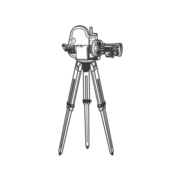 Kinematographie Und Filmausrüstung Retro Filmkamera Auf Stativ Isoliert Monochromen Symbol — Stockvektor