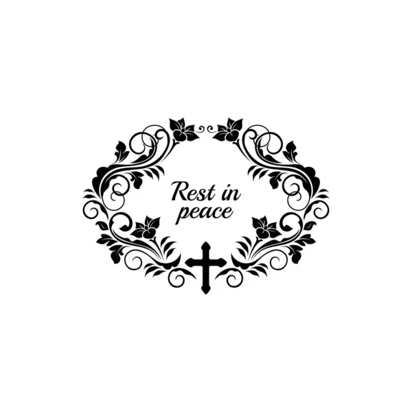 Cadre Funéraire Floral Lettrage Rip Motif Bordure Isolé Orné Deuil — Image vectorielle