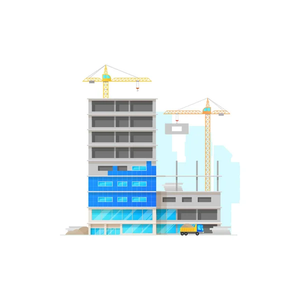 Byggarbetsplats För Hus Byggnadsområde Maskinutrustning Isolerad Ikon Vector City Lägenheter — Stock vektor