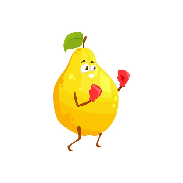 Cartoon Αχλάδι Κυδώνι Φρούτων Sportsman Διάνυσμα Εικονίδιο Αστείο Χαρακτήρα Γάντια — Διανυσματικό Αρχείο