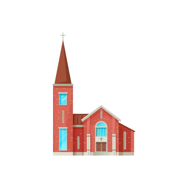 Bâtiment Église Catholique Icône Vectorielle Cathédrale Brique Rouge Avec Croix — Image vectorielle