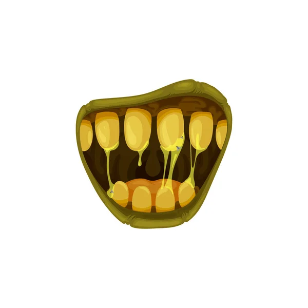 Monster Mouth Vector Icon Creepy Zombie Alien Roar Jaws Yellow — Stock Vector