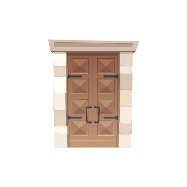 Puerta Retro Madera Piedra Icono Aislado Cuento Hadas Vectorial Rectangular — Vector de stock