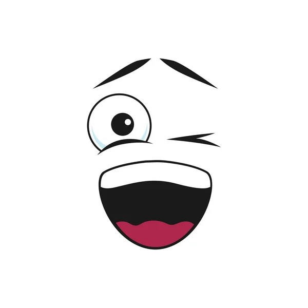 Niedliche Cartoon Zwinkernden Gesicht Glückliche Emoji Mit Zahmem Lächeln Offenen — Stockvektor