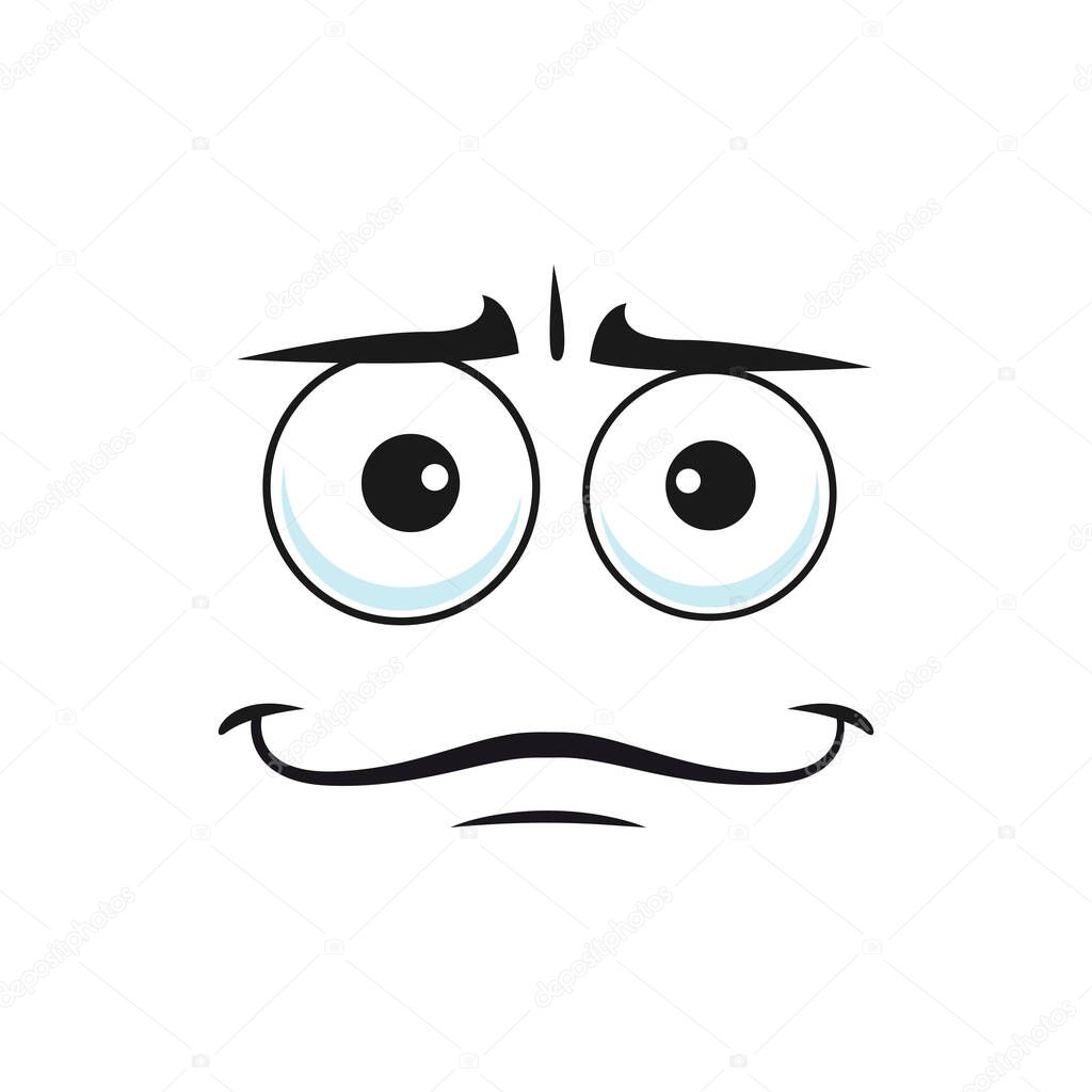 Uninterested or disinterested incurious emoji not expressing any facial emotion isolated. Vector apathetic emoticon with indifferent face, disbelief emoticon expression, bored sad mood character