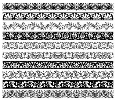 Floral embellishments and borders with vector flower ornaments. Ornate floral decorations with flower garlands and vines, leaf scrolls, flourishes, bud and blossom bunches, plant and herbal branches