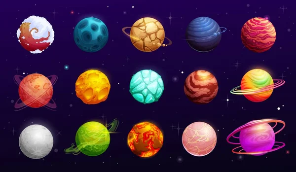 Fantasy Space Planets Cartoon Alien Galaxy Vector Gui Space Games — Stockový vektor