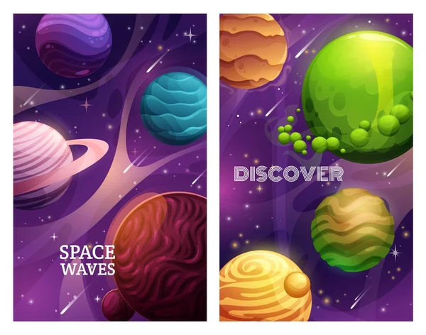 Space Planet Vector Banners Universe Galaxy Space Exploration Alien Planets — Wektor stockowy