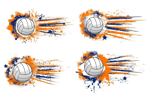 Volleyball Ball Banners Sport Tournament Championship Vector Halftone Backgrounds Volleyball — Archivo Imágenes Vectoriales