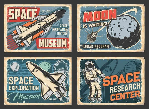 Space Exploration Museum Galaxy Research Center Plates Lunar Program Grunge — 图库矢量图片