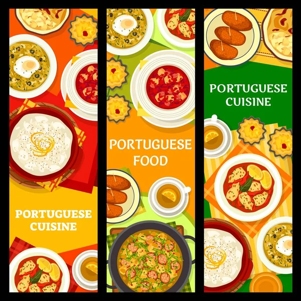 Portuguese Food Portugal Cuisine Dishes Restaurant Menu Vector Banners Portuguese — Διανυσματικό Αρχείο