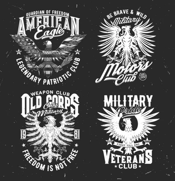 Tshirt Prints Eagle Vector Mascot Patriotic Military Club Apparel Design — ストックベクタ