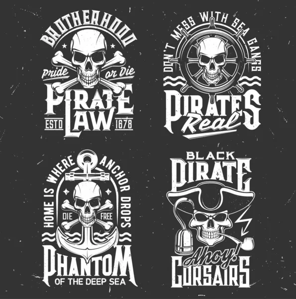 Pirate Corsair Skulls Shirt Print Vector Templates Apparel Custom Design — Stok Vektör