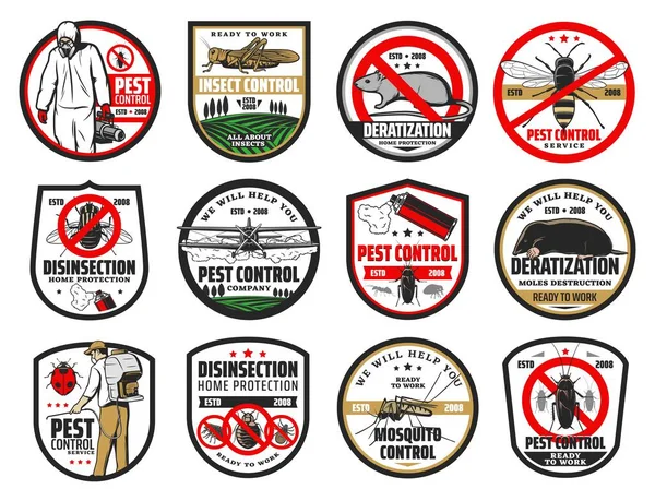 Pest Control Isolated Icons Vector Pest Bugs Insects Insecticide Exterminator — Vetor de Stock