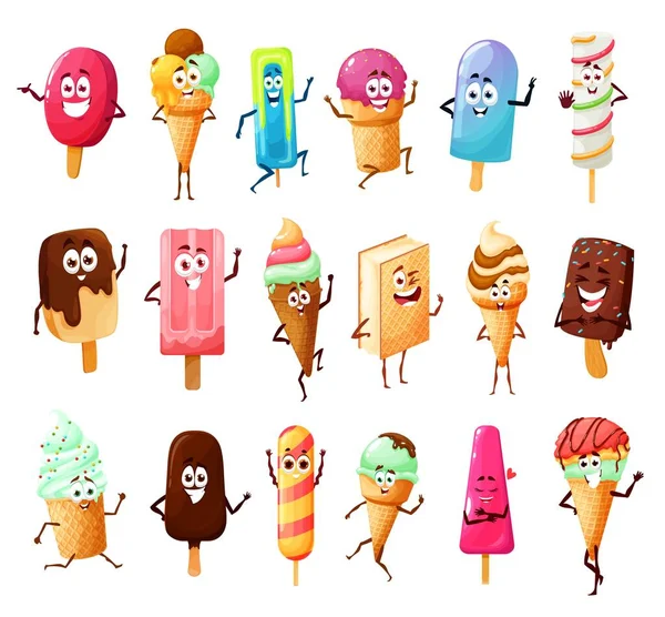 Niedlichen Eis Cartoon Figuren Von Vektor Sommer Dessertspeise Eiszapfen Mit — Stockvektor