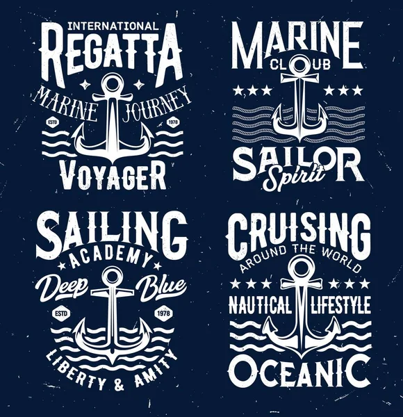 Tshirt Prints Anchors Sea Waves Apparel Vector Design Isolated Armature — Image vectorielle