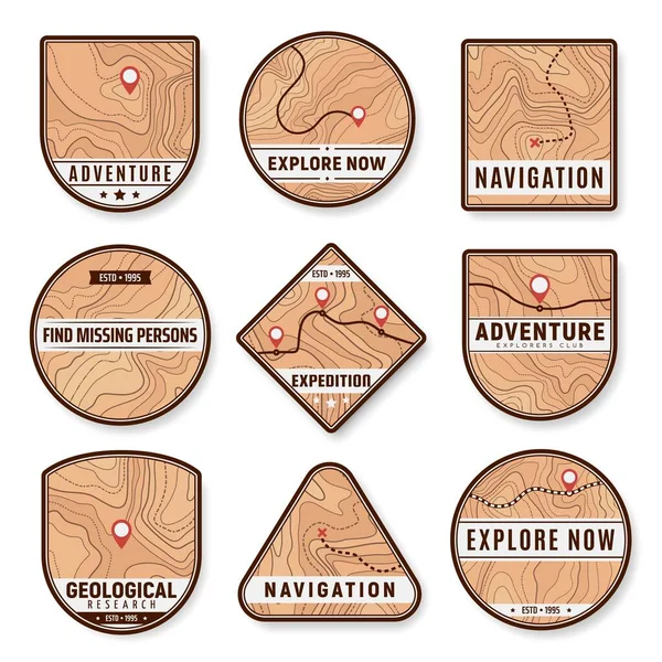 Topography Icons Navigation Geology Travel Location Points Vector Map Topographic — Image vectorielle