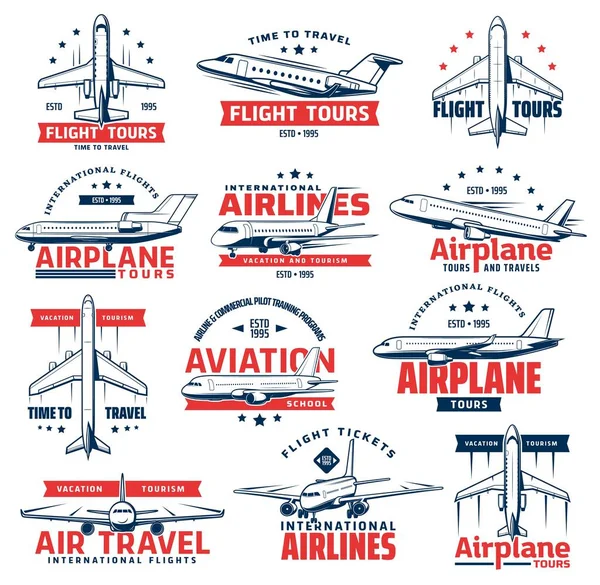 Aviation Airplane Vector Icons Air Travel Design Passenger Airline Plane — Stock vektor