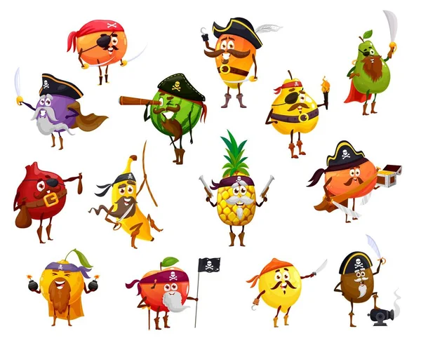 Fruit Piraat Corsair Buccaneer Stripfiguren Vector Sinaasappel Appel Mango Ananas — Stockvector