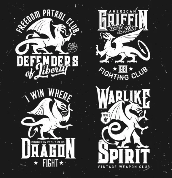 Shirt Prints Heraldic Griffins Vector Mascot Fighting Club Mythical Animals — Image vectorielle